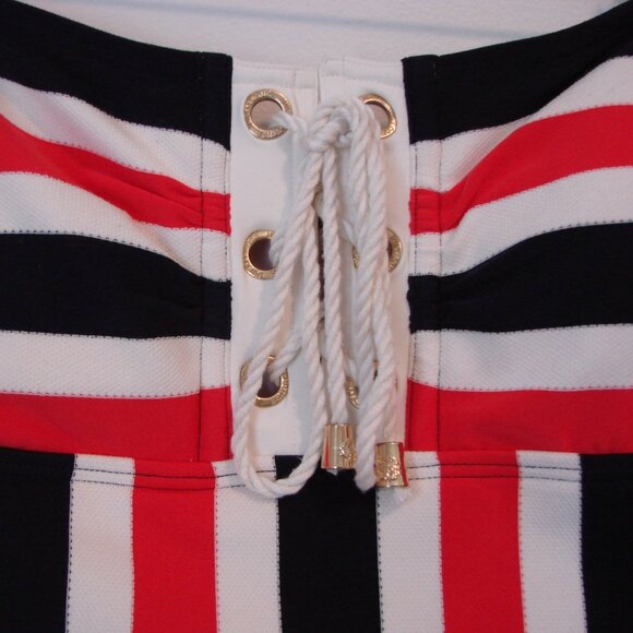 Vintage Juicy Couture Swimsuit Sailor Nautical Red White Blue Stripes Size Large - Picture 10 of 16